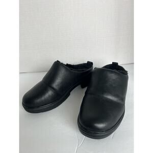 ABEO Capital Clogs Women’s Black Leather Round Toe Faux Fur Slip On Mules Sz 8